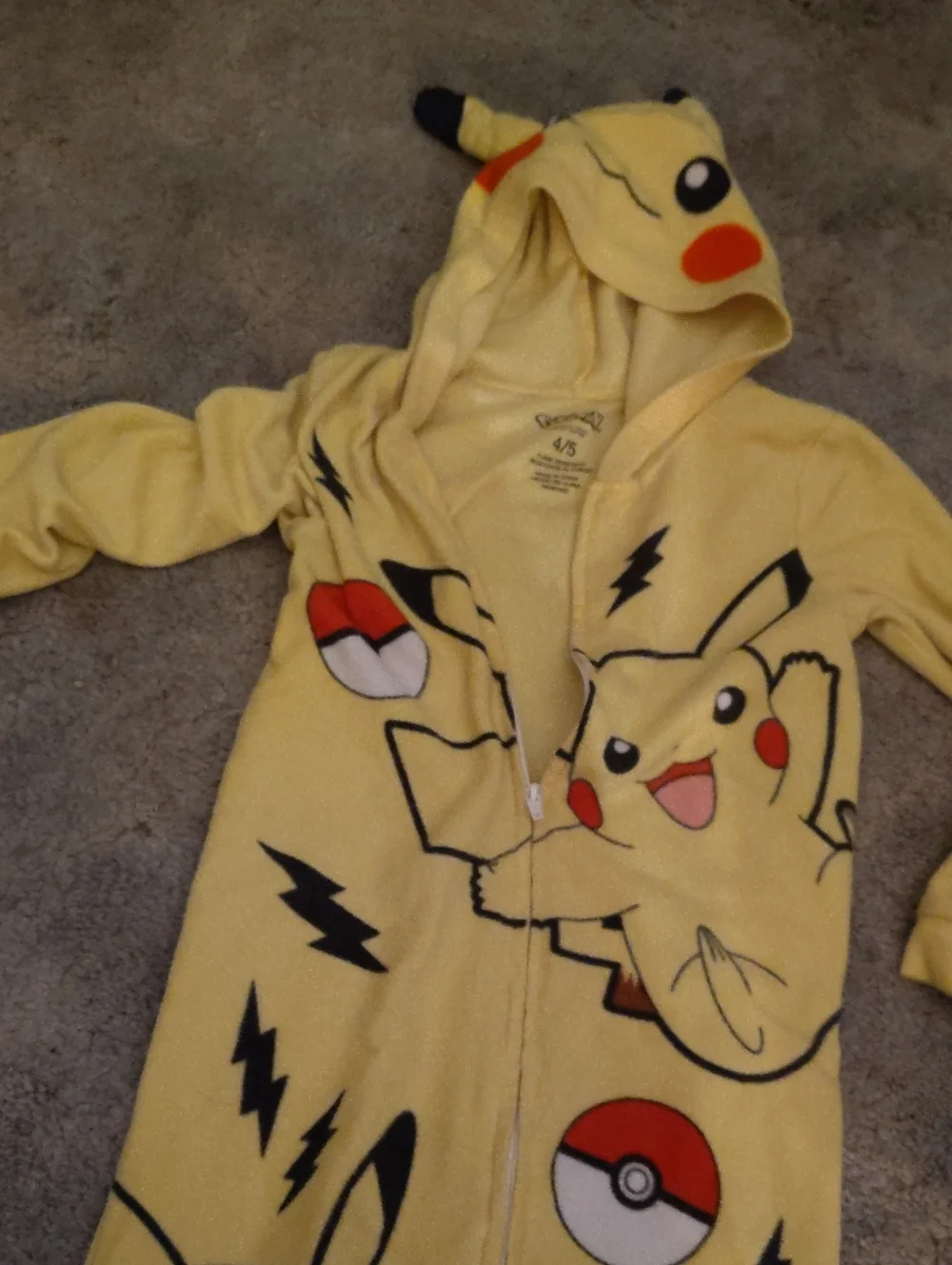 Pikachu Yellow Kids One-Piece Hooded Pajama
